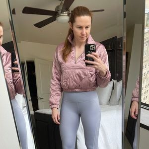 Quilted Cropped Rose Gold Zip Pull Over Sweatshirt